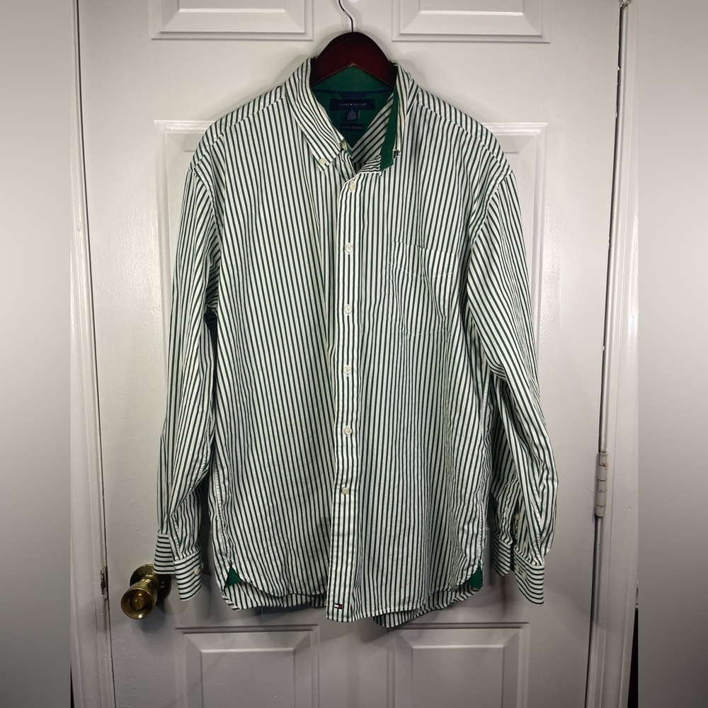 Tommy Hilfiger long sleeve button down striped dress shirt. 80s two ply‎ …